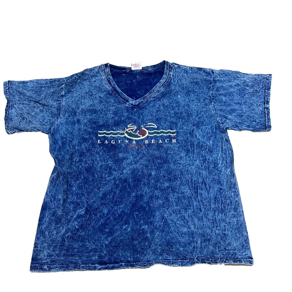 Vintage LA Look Laguna Beach Mens T-Shirt XL Dark‎ Blue Cotton Casual Wear
